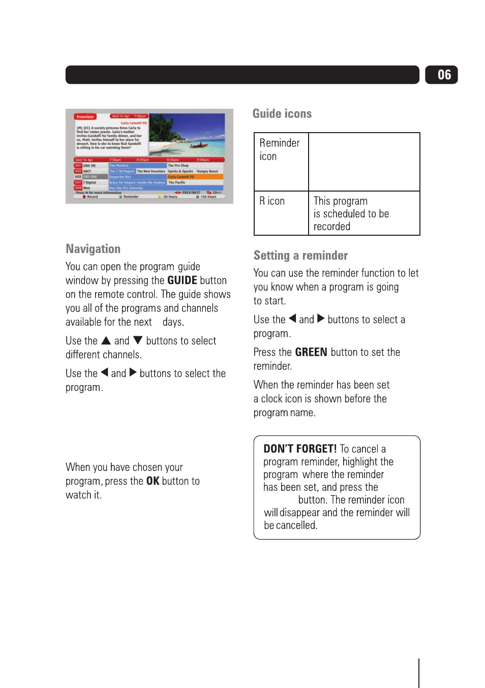 Electronic program guide | BUSH High Definition Digital Video Recorder BVR501FV User Manual | Page 14 / 33