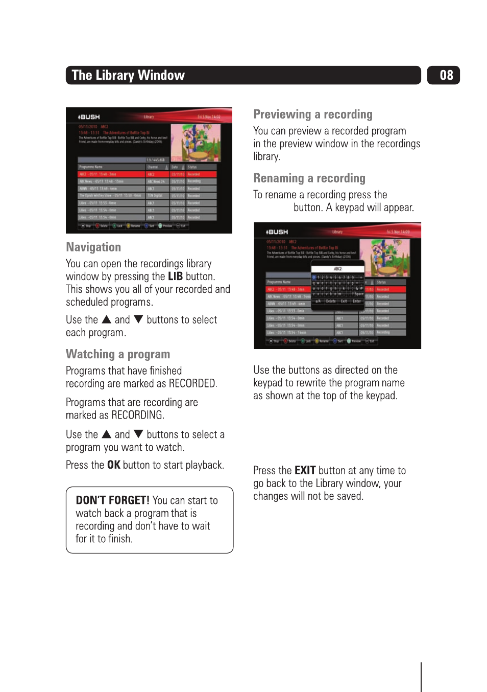 BUSH High Definition Digital Video Recorder BVR501FV User Manual | Page 18 / 33