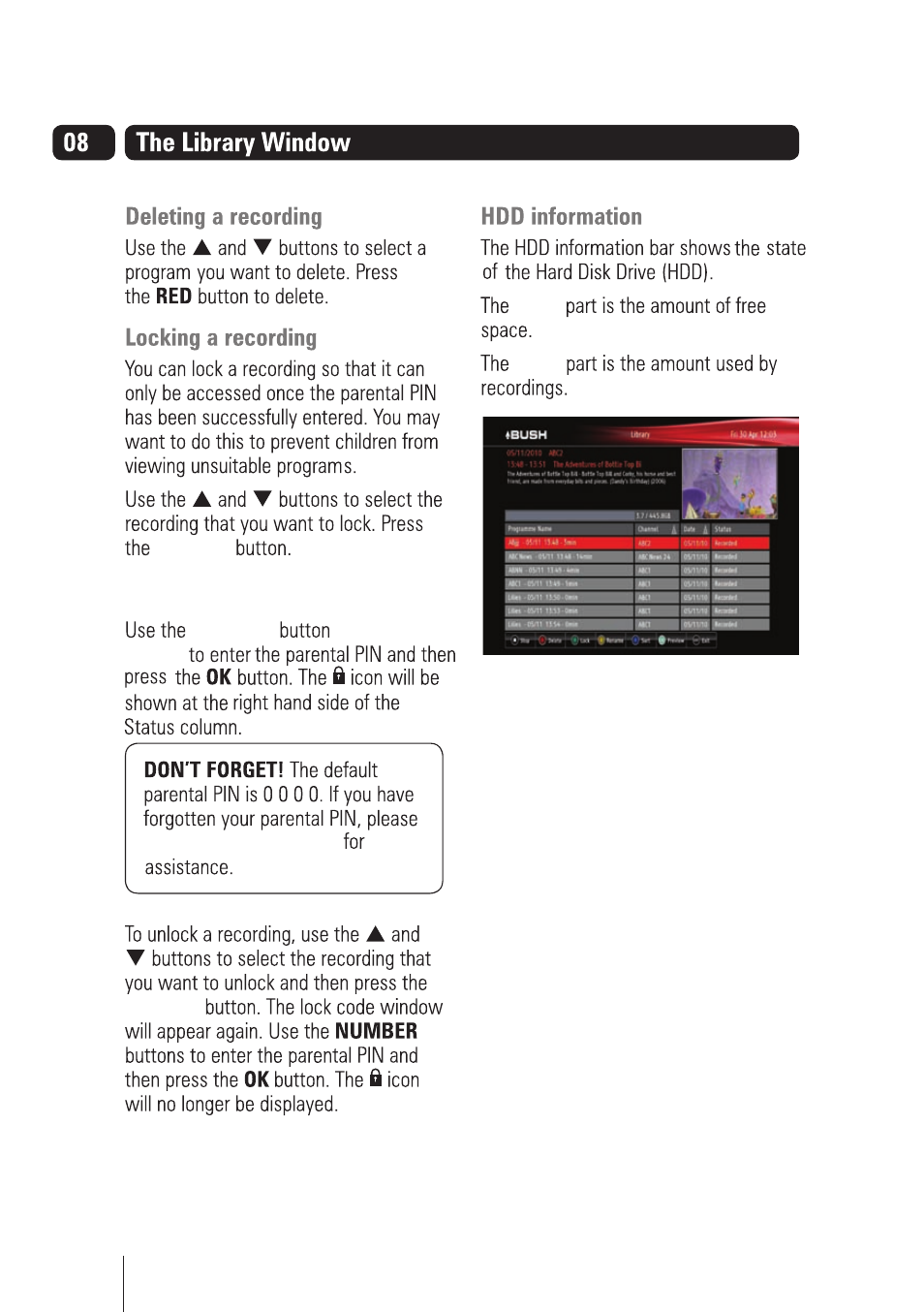 BUSH High Definition Digital Video Recorder BVR501FV User Manual | Page 19 / 33