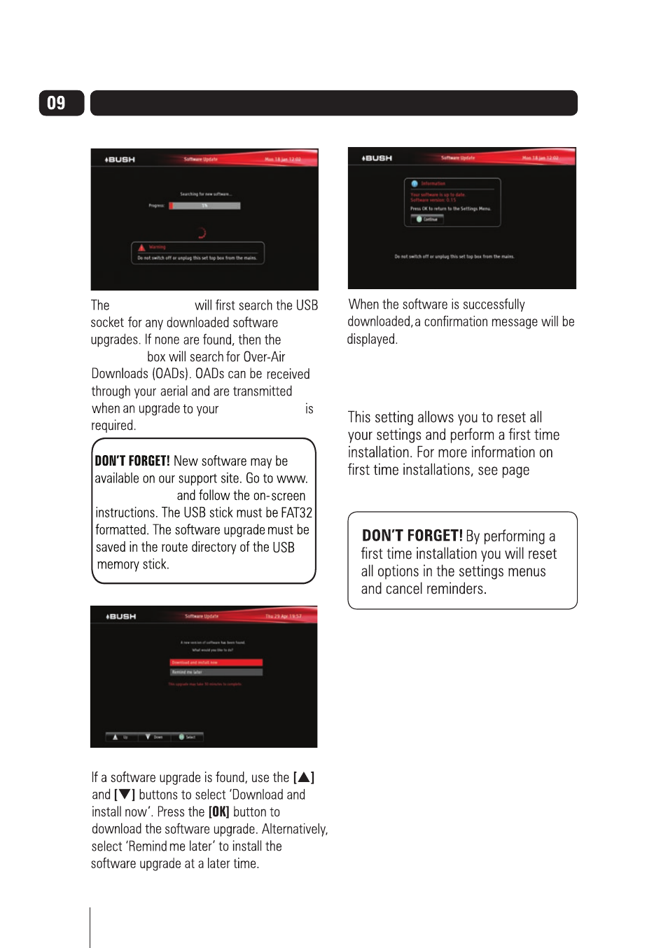 Settings menu | BUSH High Definition Digital Video Recorder BVR501FV User Manual | Page 23 / 33