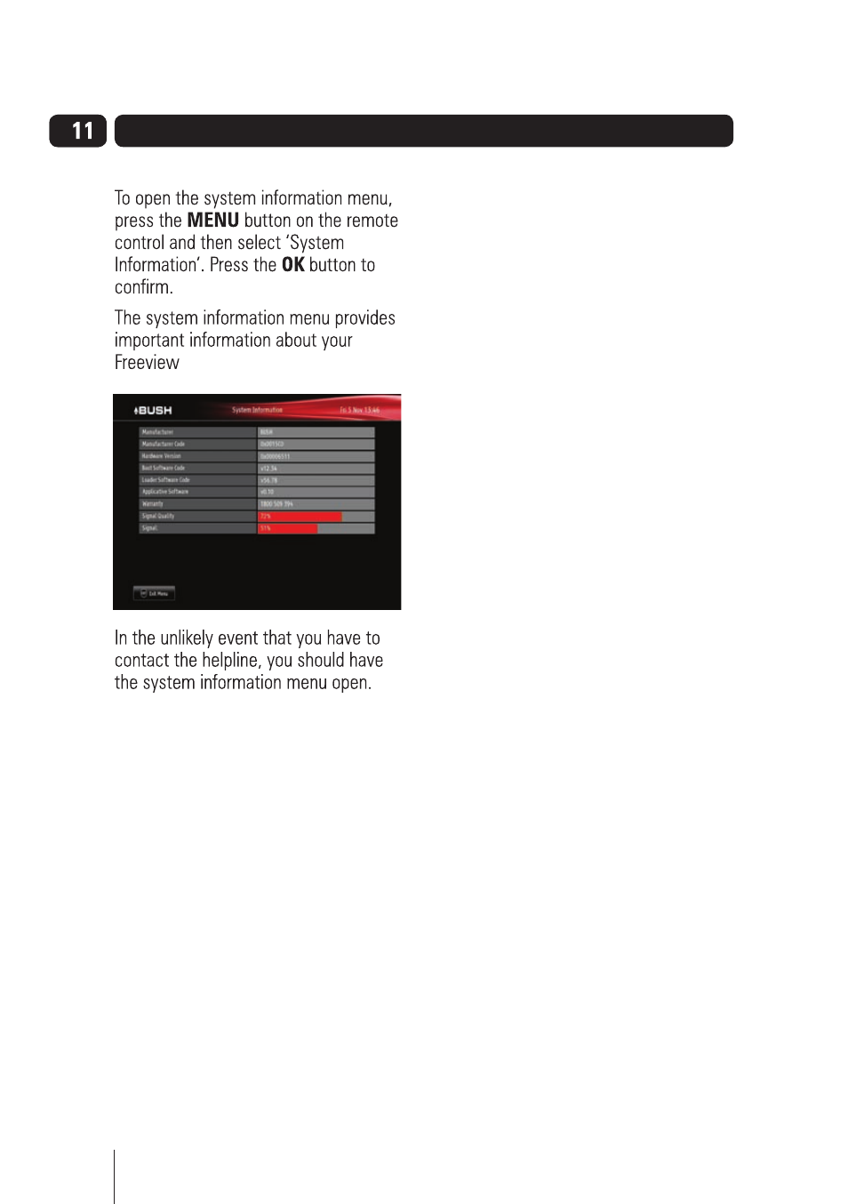 System information menu | BUSH High Definition Digital Video Recorder BVR501FV User Manual | Page 25 / 33