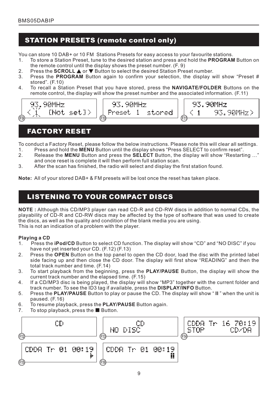 頁面 9 | BUSH DAB+ CD Mico System with Universal Dock for iPod BMS05DABIP User Manual | Page 9 / 16