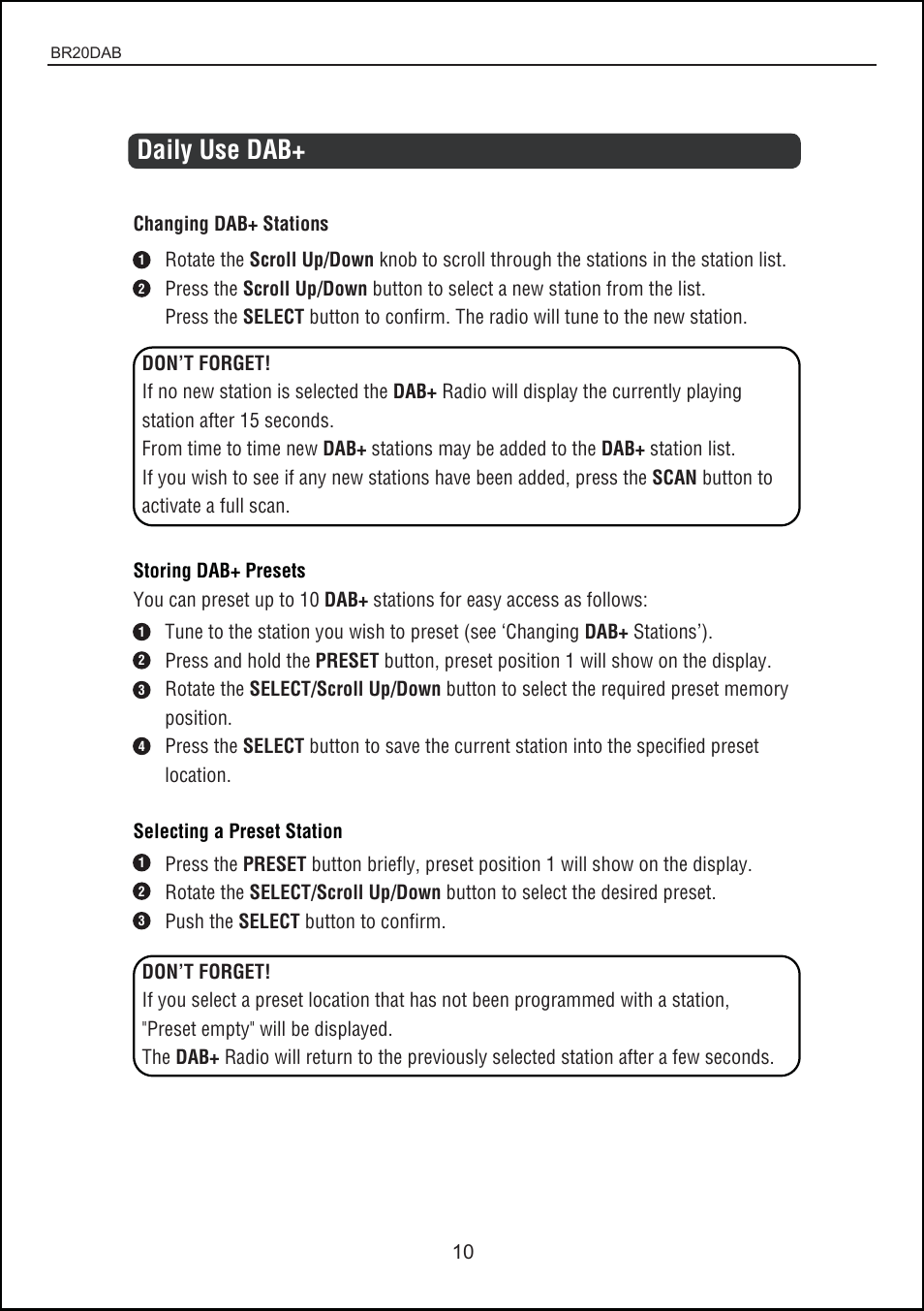 Daily use dab | BUSH DAB + digital radio with touch control BR20DAB User Manual | Page 10 / 20