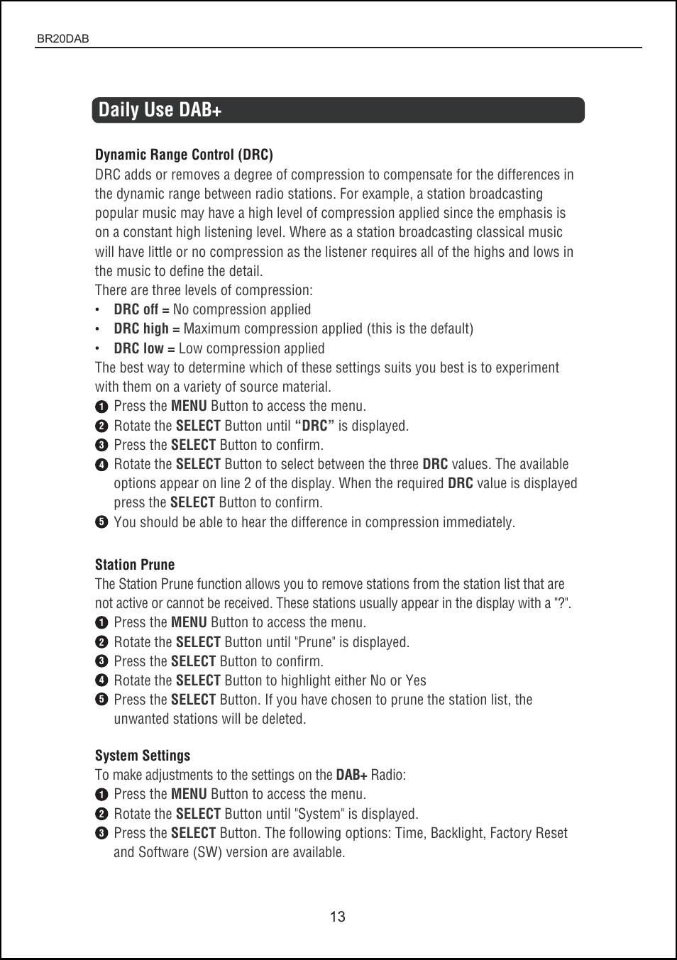 Daily use dab | BUSH DAB + digital radio with touch control BR20DAB User Manual | Page 13 / 20