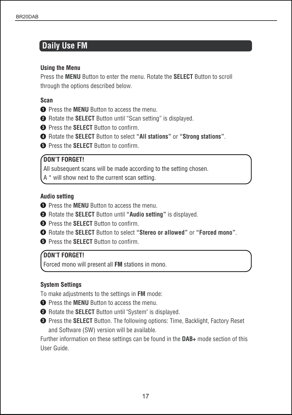 Daily use fm | BUSH DAB + digital radio with touch control BR20DAB User Manual | Page 17 / 20