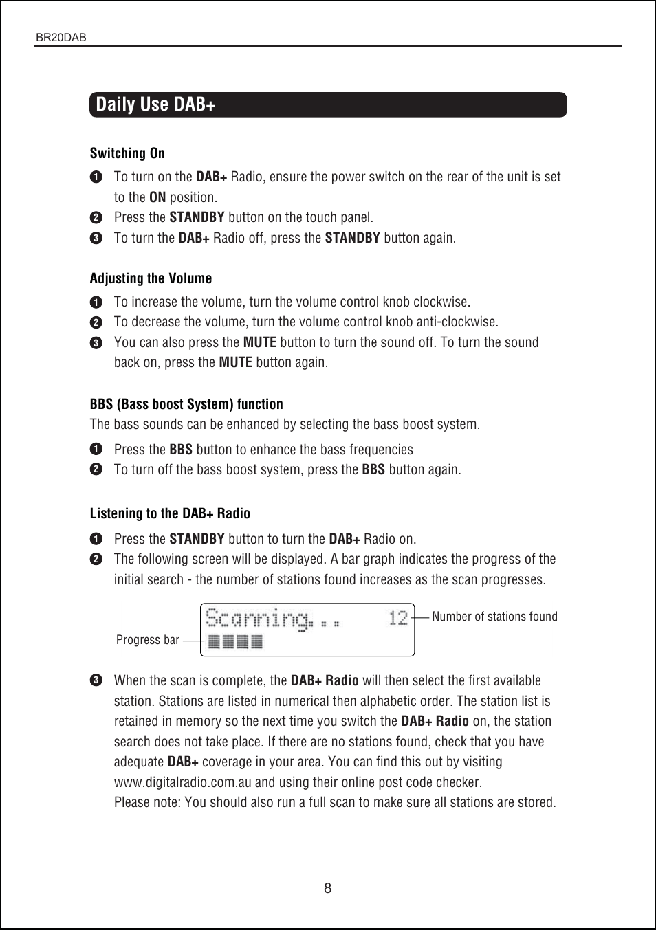 Daily use dab | BUSH DAB + digital radio with touch control BR20DAB User Manual | Page 8 / 20