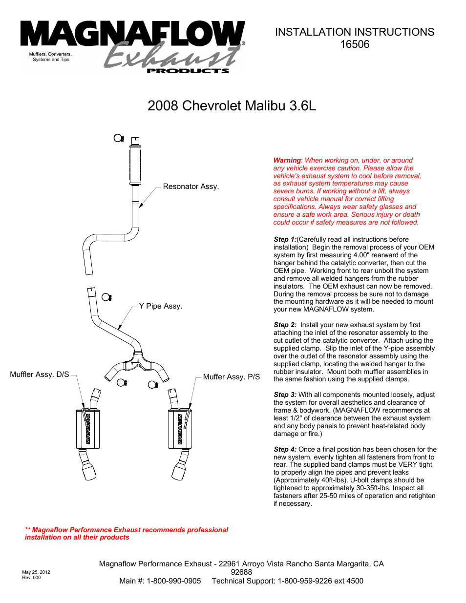 MagnaFlow CHEVROLET MALIBU Stainless Cat-Back System PERFORMANCE EXHAUST User Manual | 1 page