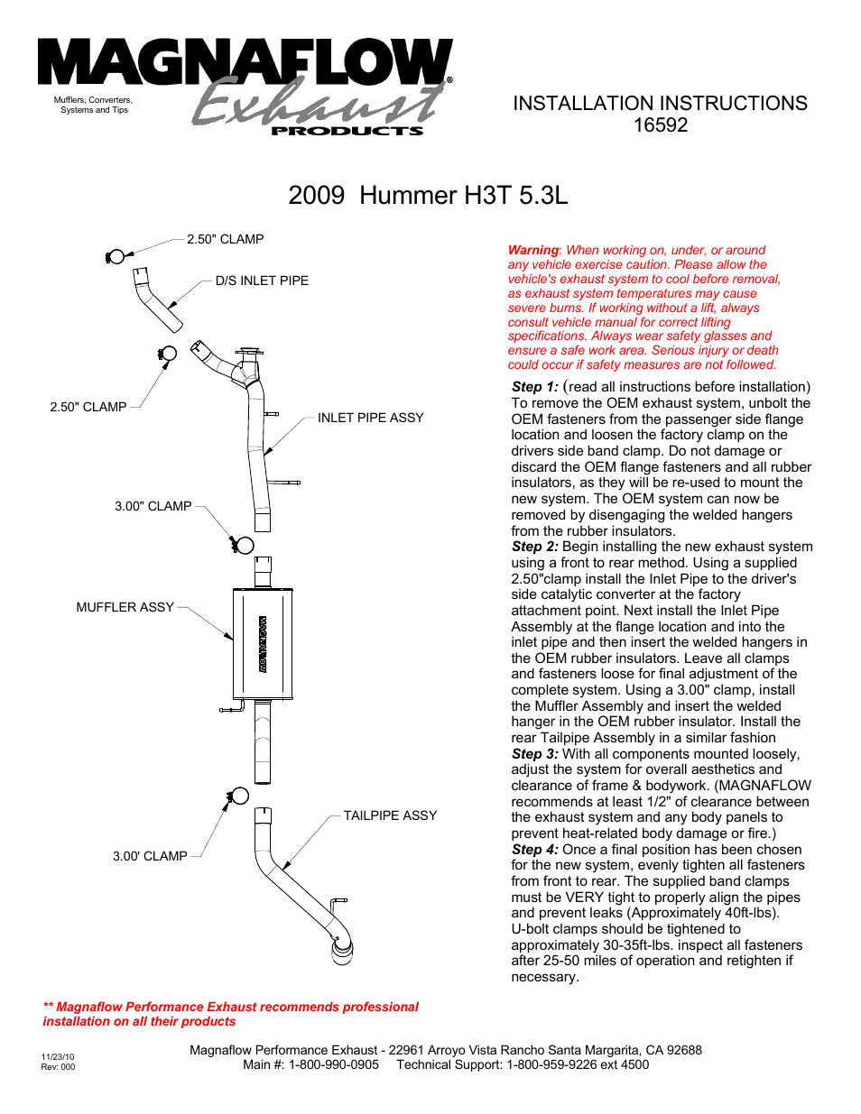 MagnaFlow HUMMER TRUCK H3 Stainless Cat-Back System PERFORMANCE EXHAUST User Manual | 1 page