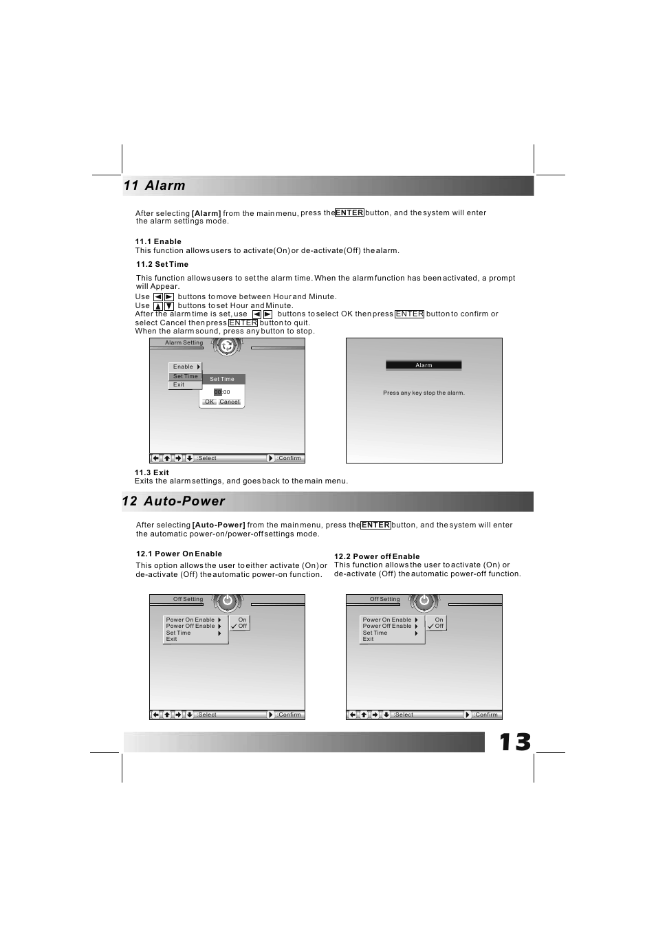 11 alarm, 12 auto-power | BUSH DPF801 User Manual | Page 16 / 26