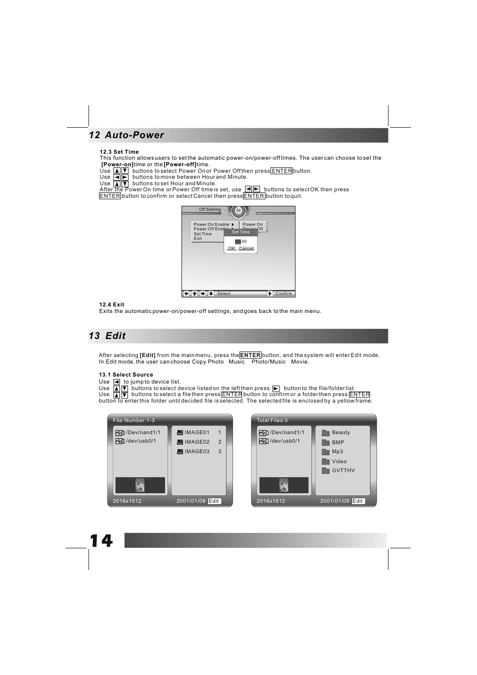12 auto-power, 13 edit | BUSH DPF801 User Manual | Page 17 / 26