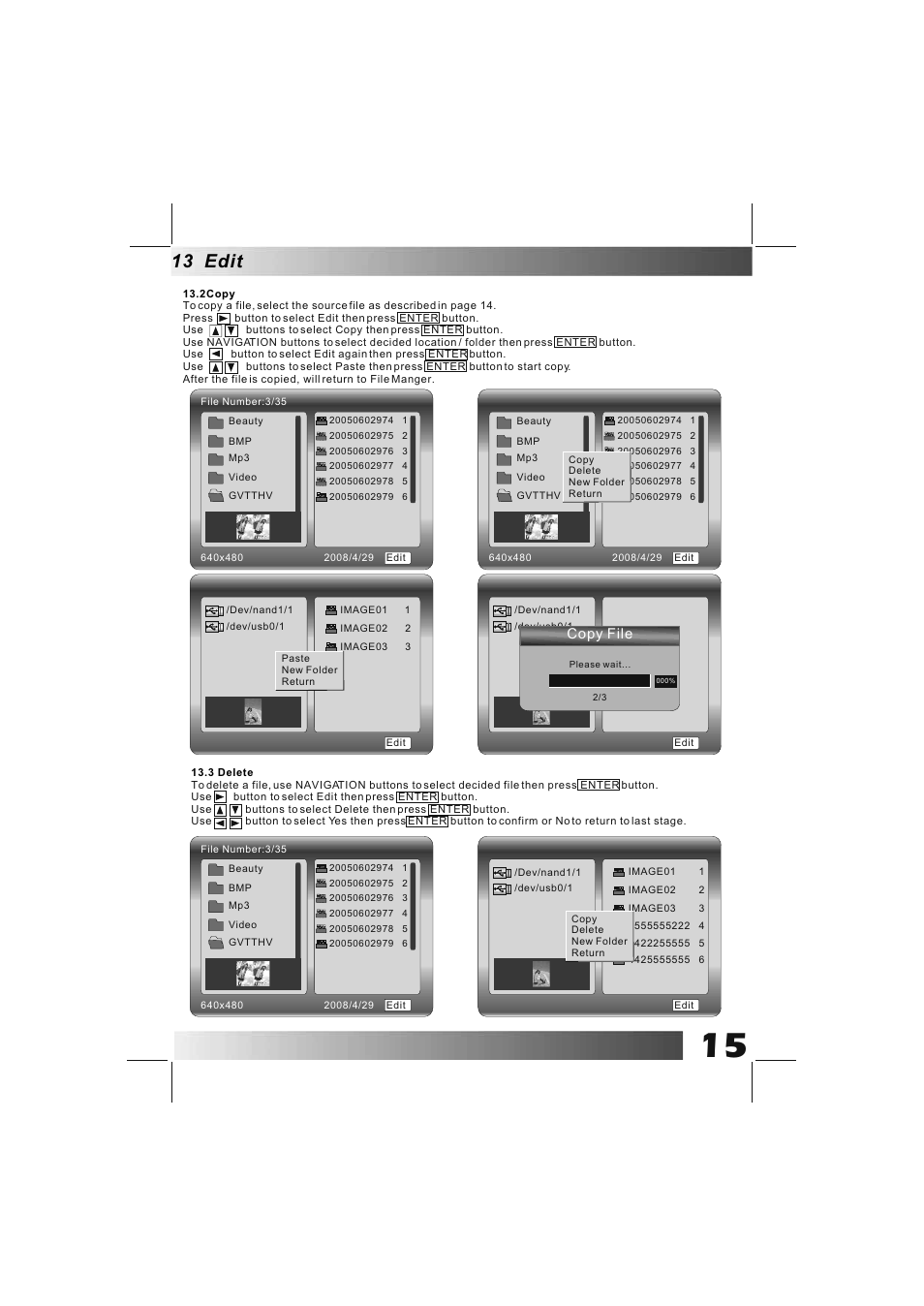 13 edit, Copy file | BUSH DPF801 User Manual | Page 18 / 26