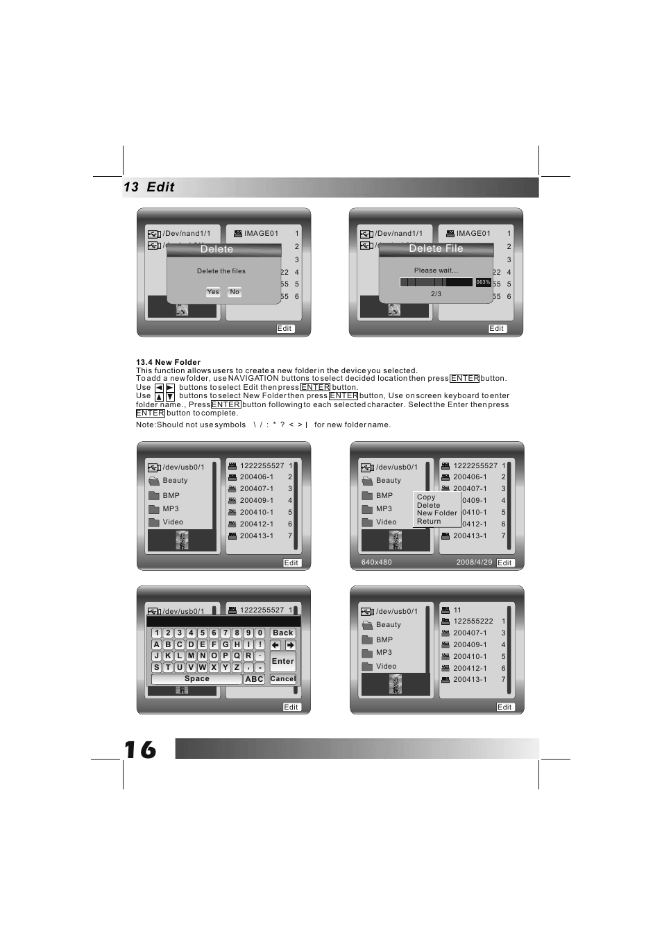 13 edit, Delete file, Delete | BUSH DPF801 User Manual | Page 19 / 26