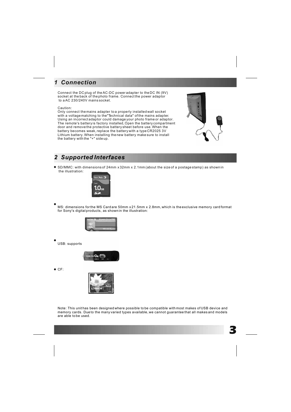 1 connection, 2 supported interfaces | BUSH DPF801 User Manual | Page 6 / 26