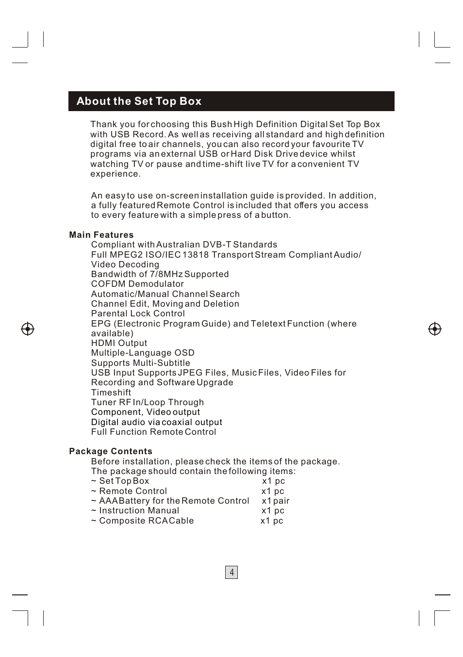 Т³гж 5, About the set top box | BUSH High Definition Digital Set Top Box With USB Record DFTA46R User Manual | Page 5 / 26
