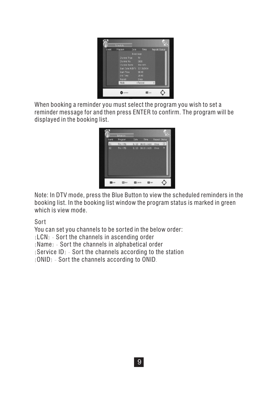 页 15, Sor t, Channels | Ascending, Order, Name, Alphabetical, Service, According, Station | BUSH DVD Player With Integrated High Definition Digital Set Top Box DFTA49DVD User Manual | Page 15 / 32