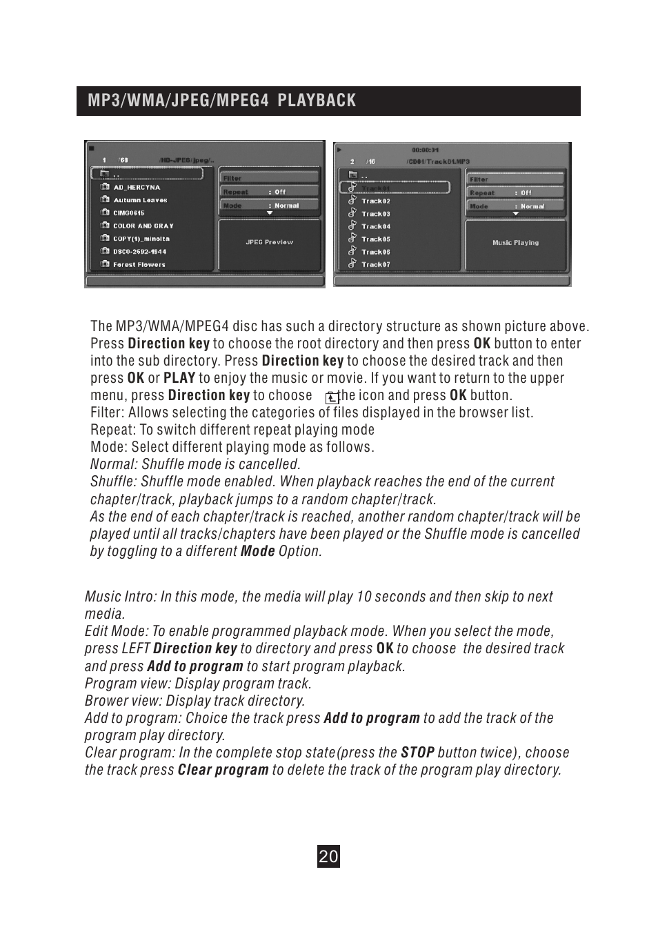 页 26, Mp3/wma/jpeg/mpeg4 playback | BUSH DVD Player With Integrated High Definition Digital Set Top Box DFTA49DVD User Manual | Page 26 / 32
