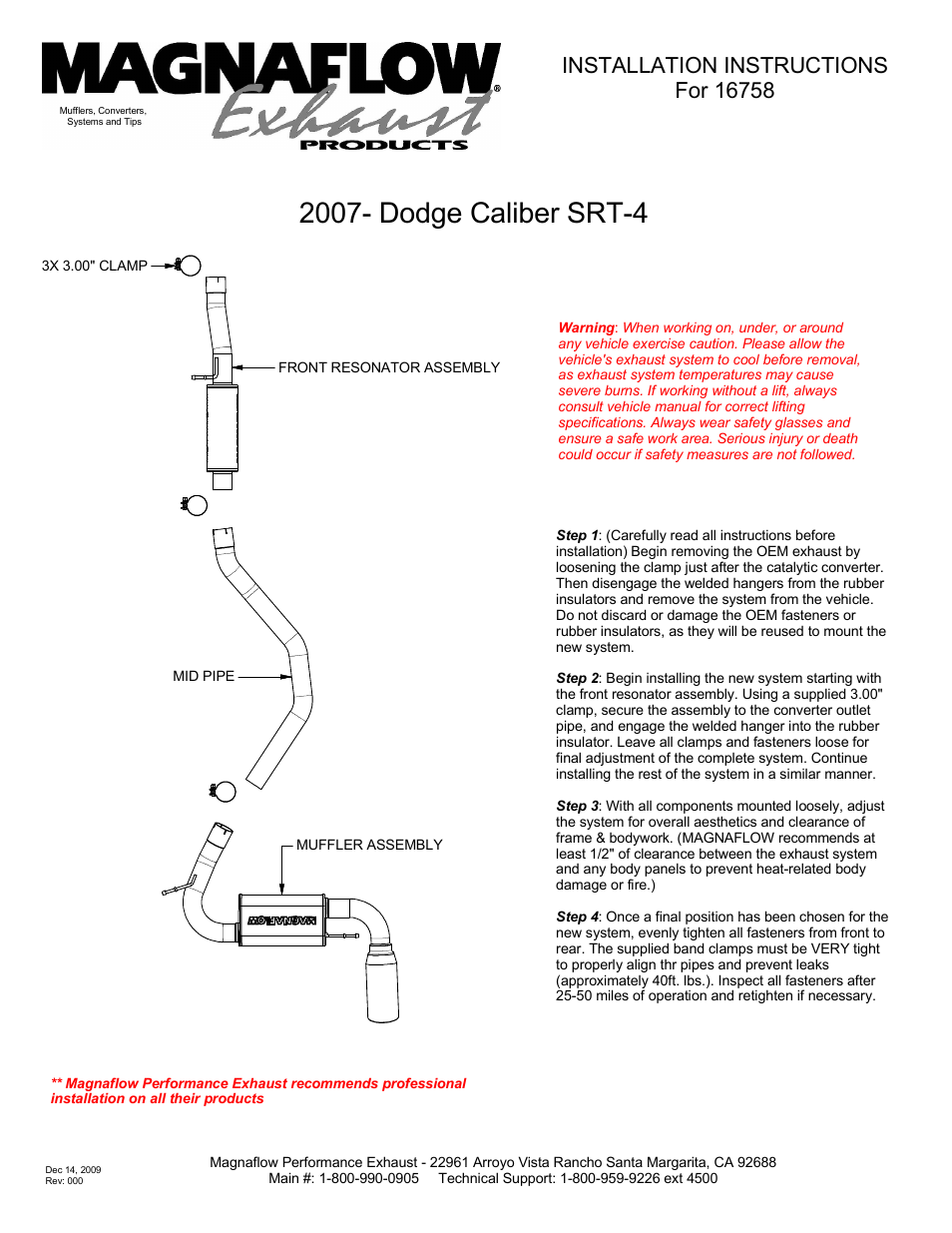 MagnaFlow DODGE CALIBER Stainless Cat-Back System PERFORMANCE EXHAUST User Manual | 1 page