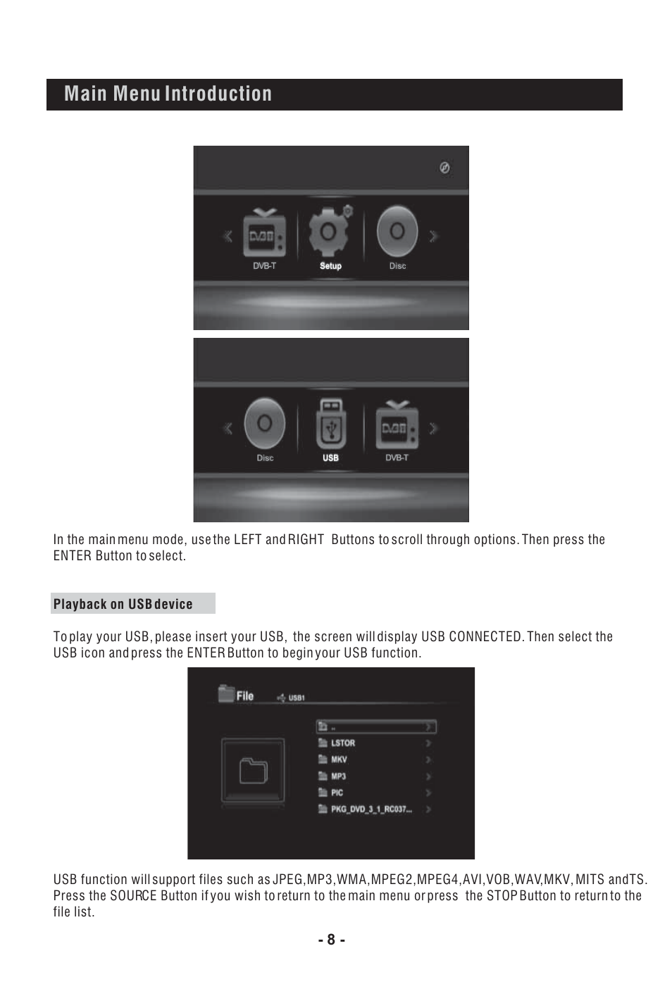 Main menu introduction | BUSH High Definition Digital Set Top Box with Integrated Blu-Ray Player DFTA60BR User Manual | Page 13 / 27