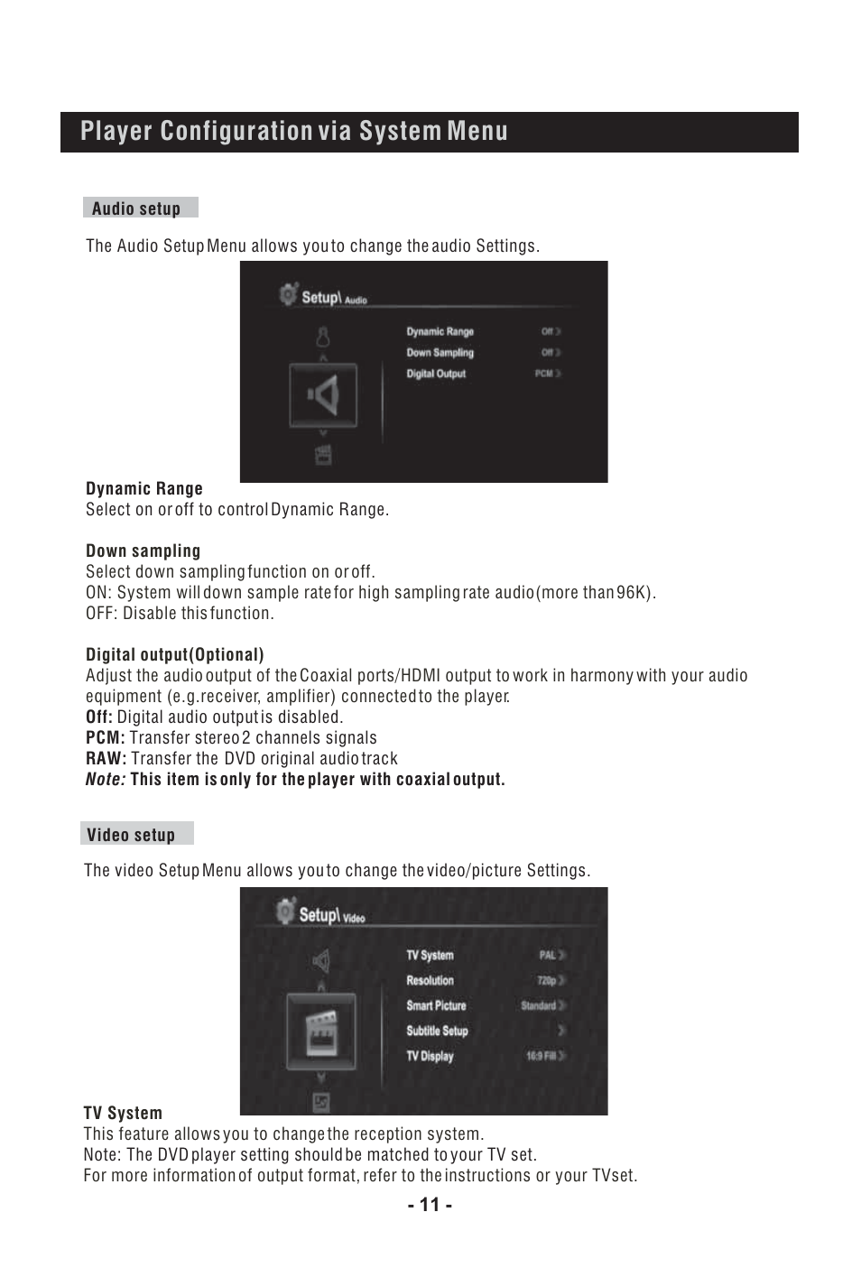 Player configuration via system menu | BUSH High Definition Digital Set Top Box with Integrated Blu-Ray Player DFTA60BR User Manual | Page 16 / 27