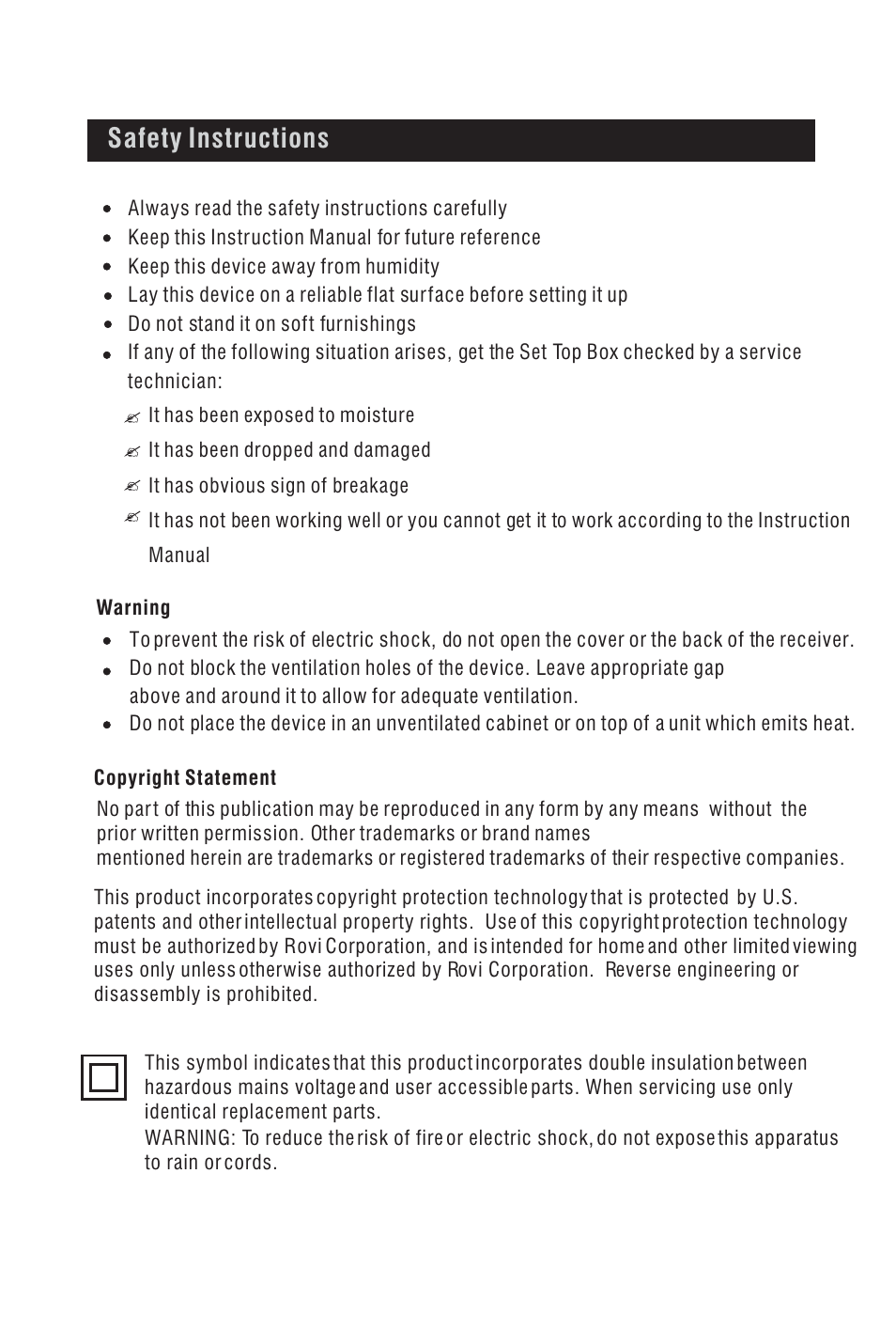 Safety instructions | BUSH High Definition Digital Set Top Box with Integrated Blu-Ray Player DFTA60BR User Manual | Page 3 / 27