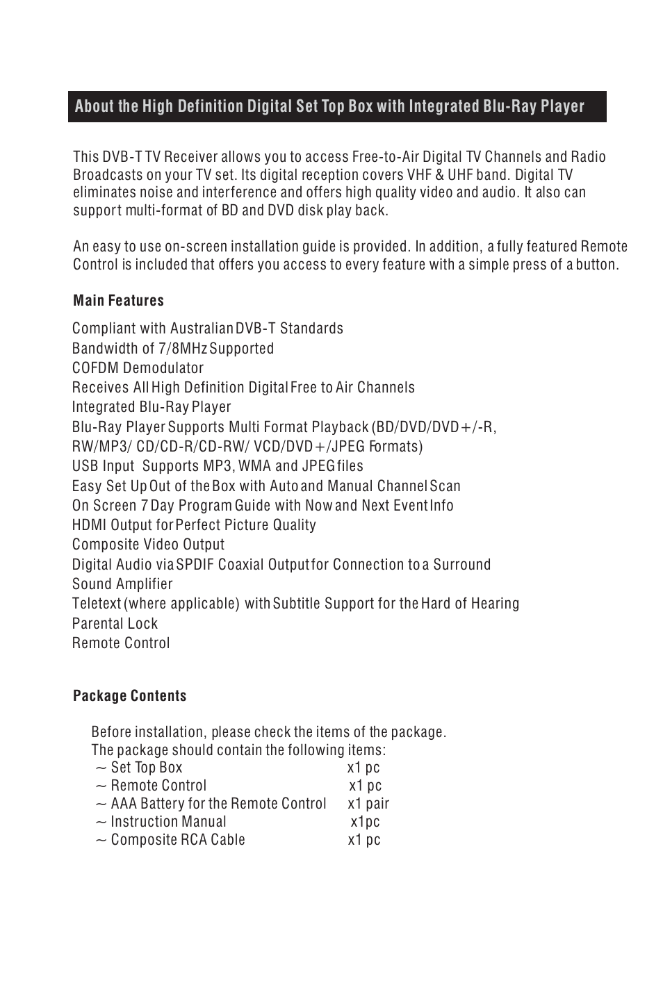 BUSH High Definition Digital Set Top Box with Integrated Blu-Ray Player DFTA60BR User Manual | Page 5 / 27