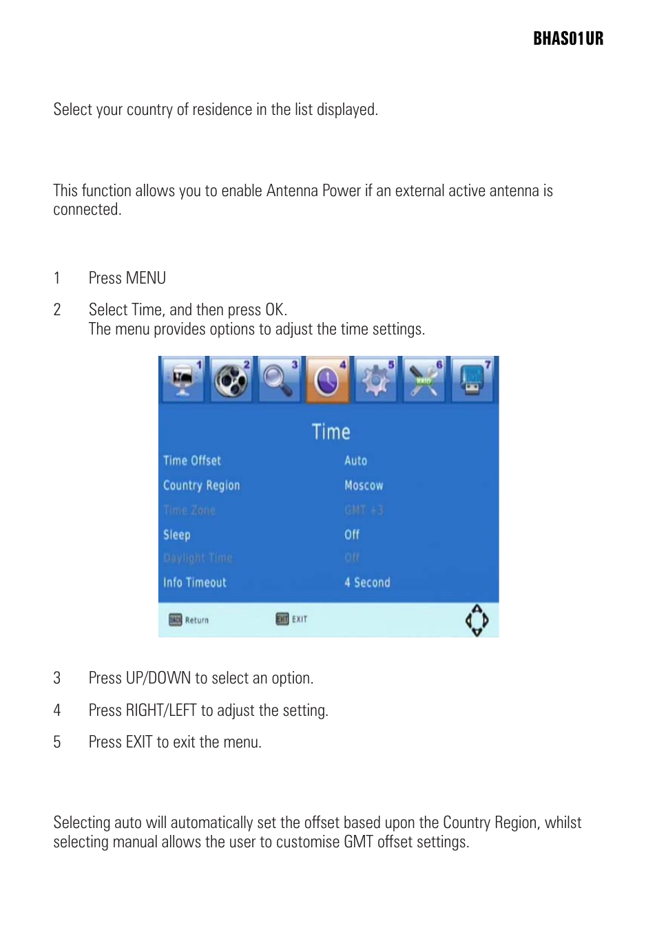 Time setting | BUSH BHAS01UR User Manual | Page 23 / 40