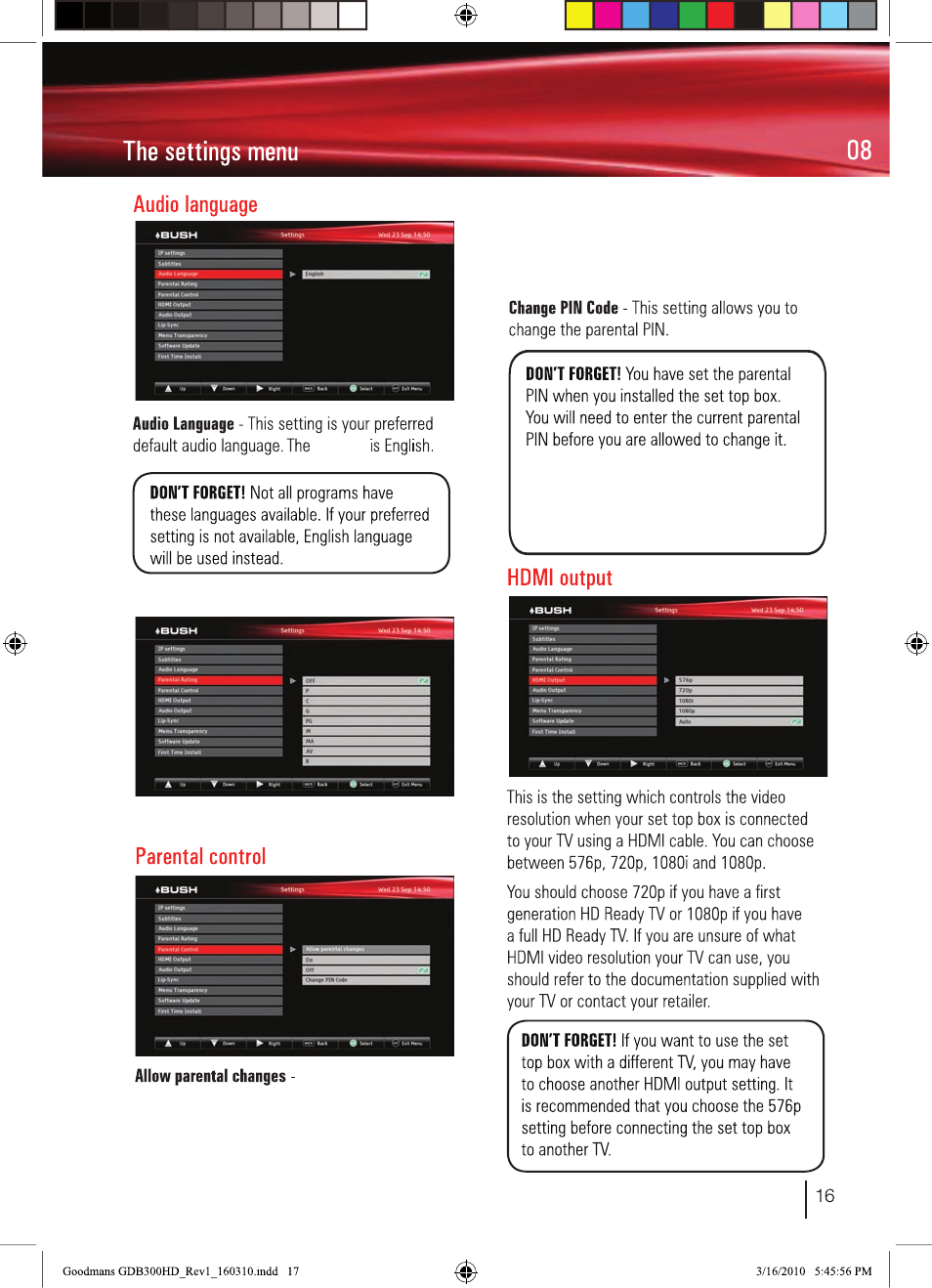 Parental rating | BUSH Freeview High Definition Digital Set Top Box DFTA50FVE User Manual | Page 18 / 30