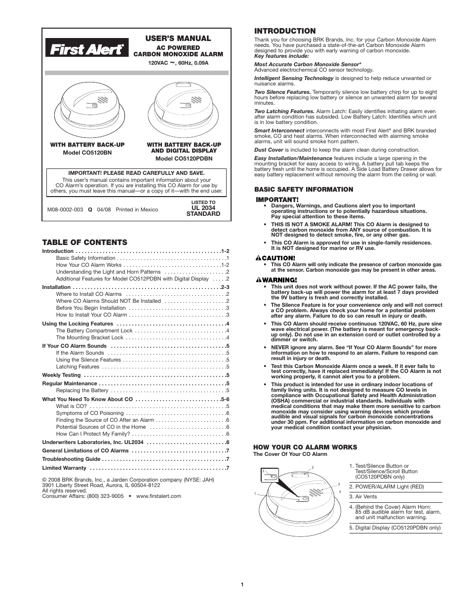 BRK electronic CO5120PDBN User Manual | 7 pages