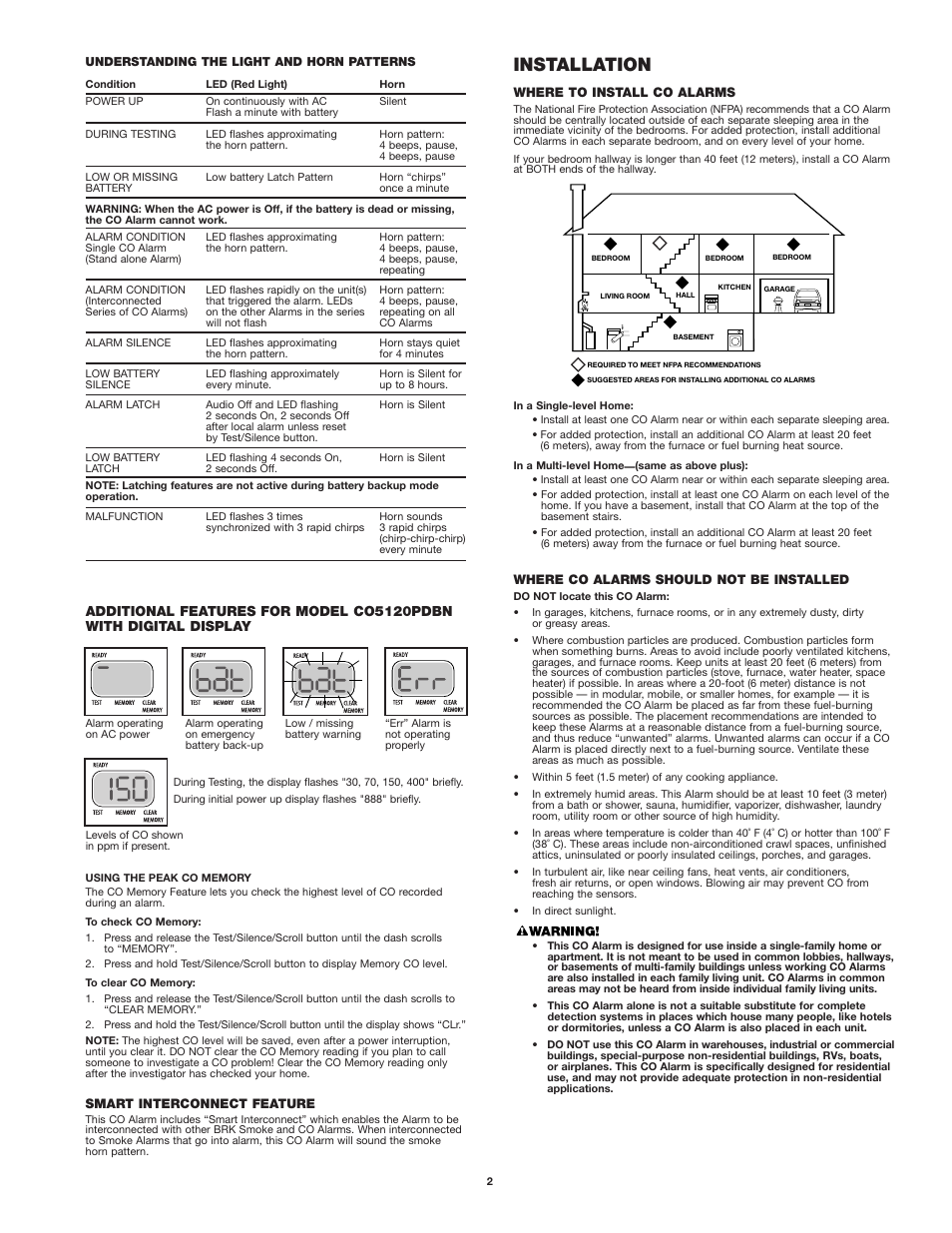 Installation | BRK electronic CO5120PDBN User Manual | Page 2 / 7