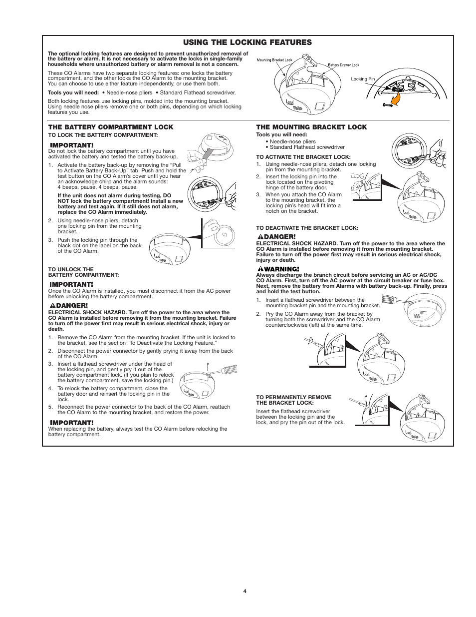 Using the locking features | BRK electronic CO5120PDBN User Manual | Page 4 / 7