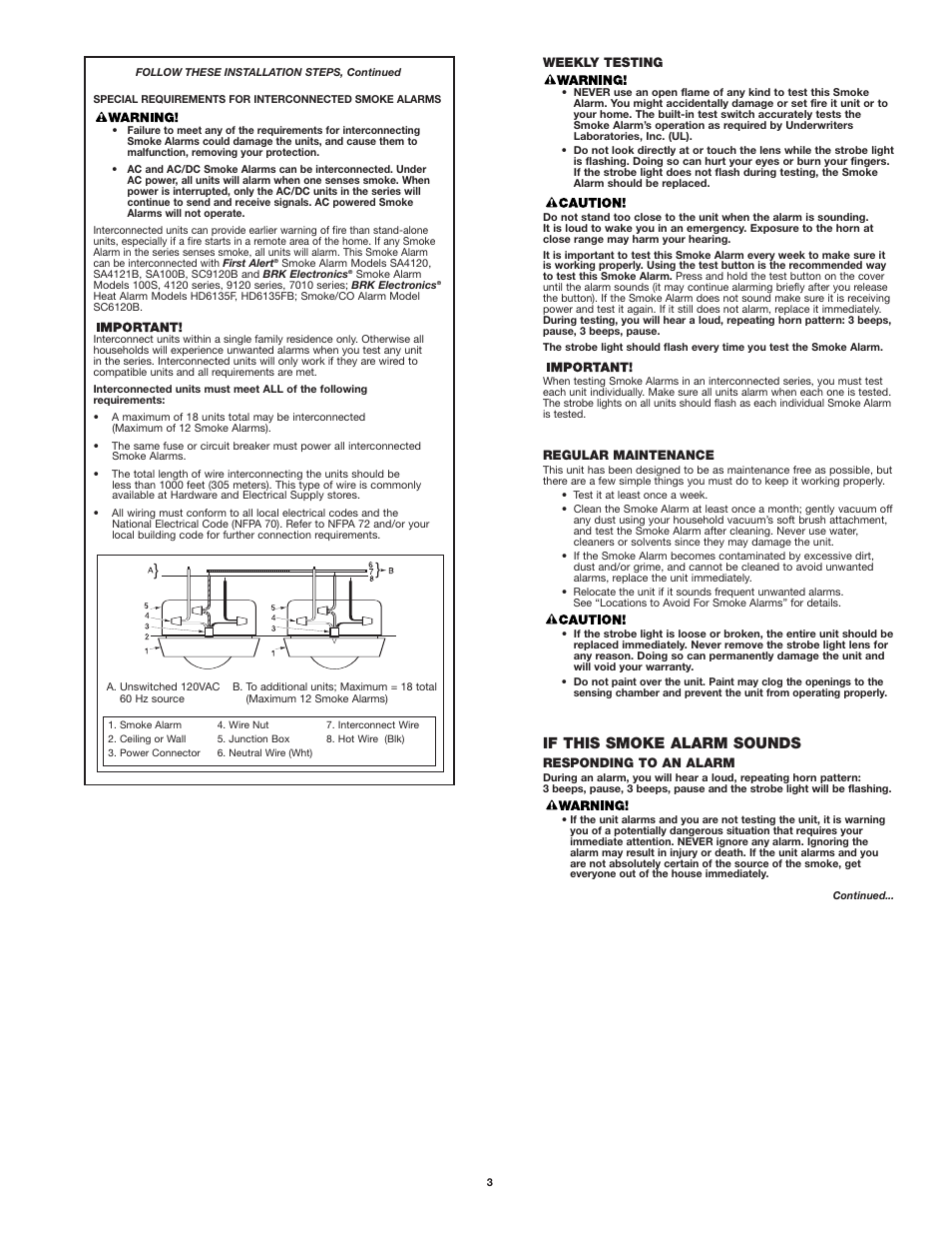 If this smoke alarm sounds | BRK electronic SC9120B User Manual | Page 3 / 6