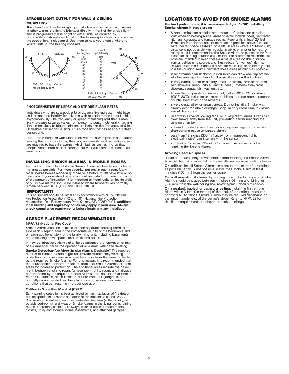 Locations to avoid for smoke alarms, Agency placement recommendations, Installing smoke alarms in mobile homes | BRK electronic SC9120B User Manual | Page 5 / 6