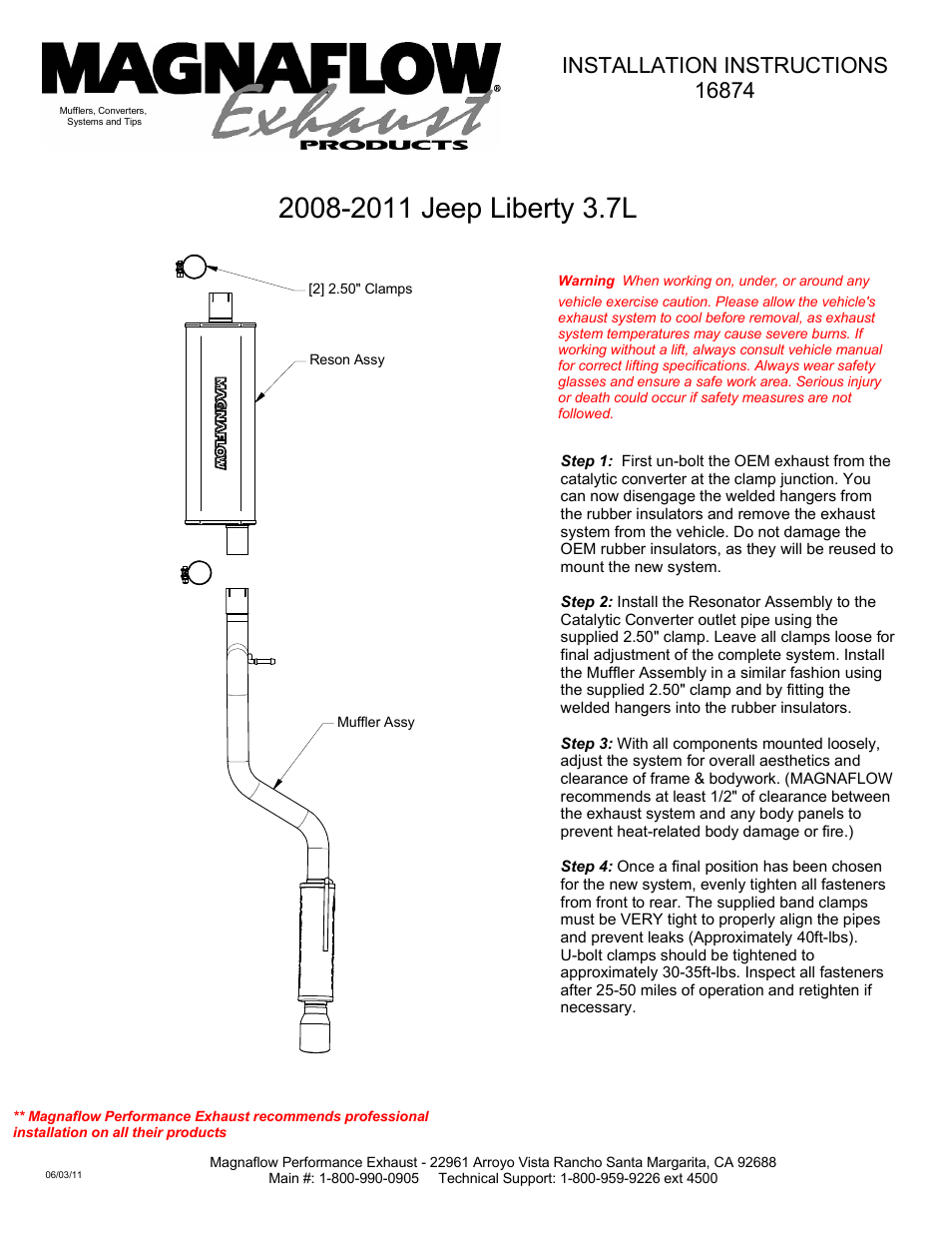 MagnaFlow JEEP TRUCK LIBERTY Stainless Cat-Back System PERFORMANCE EXHAUST User Manual | 1 page