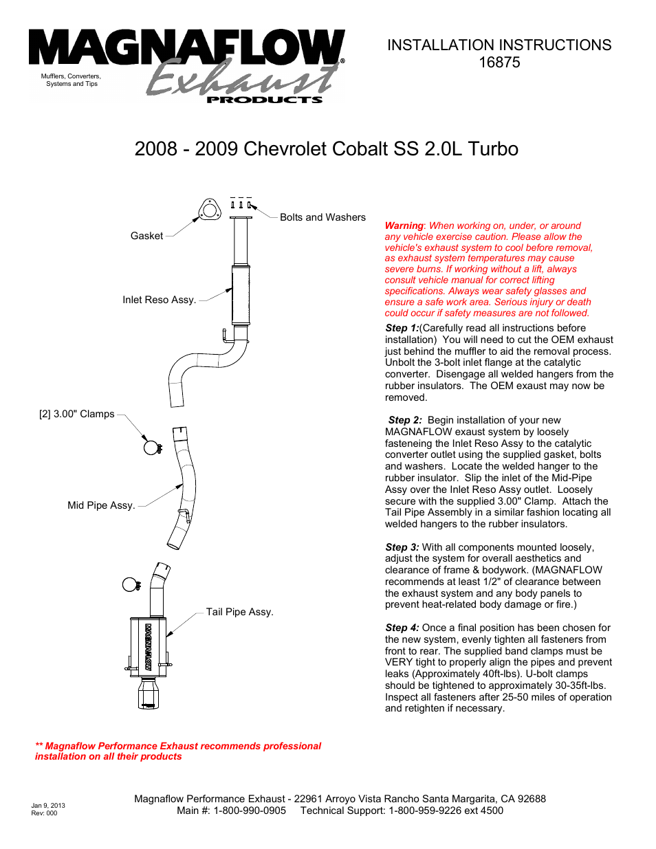 MagnaFlow CHEVROLET COBALT Stainless Cat-Back System PERFORMANCE EXHAUST User Manual | 1 page