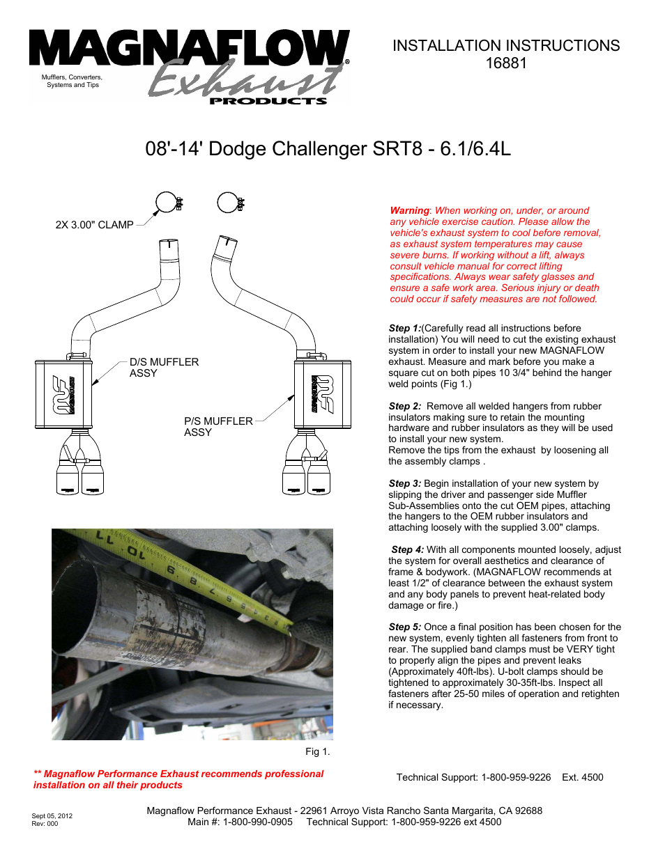 MagnaFlow DODGE CHALLENGER SRT-8 HEMI Stainless Cat-Back System PERFORMANCE EXHAUST User Manual | 1 page