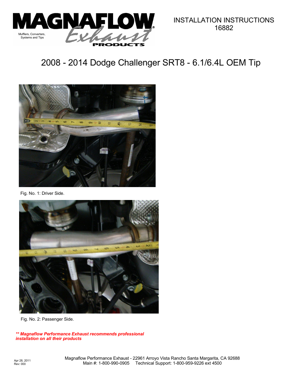 MagnaFlow DODGE CHALLENGER SRT-8 HEMI Stainless Cat-Back System PERFORMANCE EXHAUST User Manual | Page 2 / 2