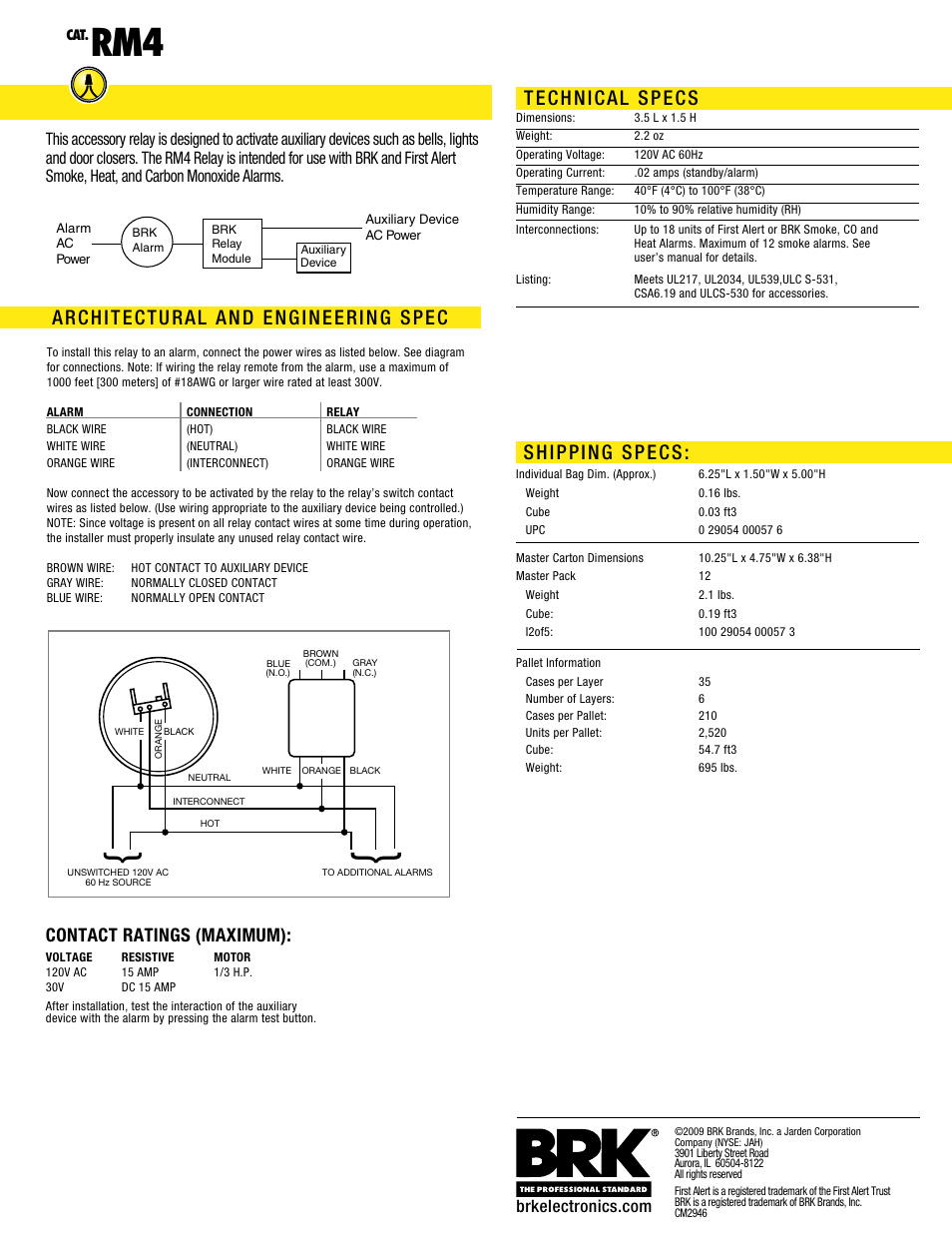 Contact ratings (maximum) | BRK electronic CSA6.19 User Manual | Page 2 / 2