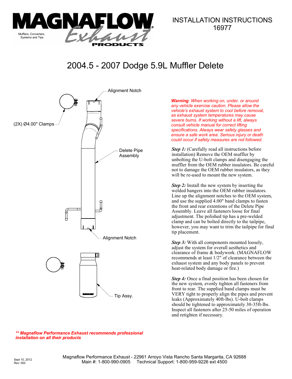 MagnaFlow DODGE DIESEL CUMMINS, D-FIT MUFFLER KIT Exhaust Muffler PERFORMANCE EXHAUST User Manual | 1 page