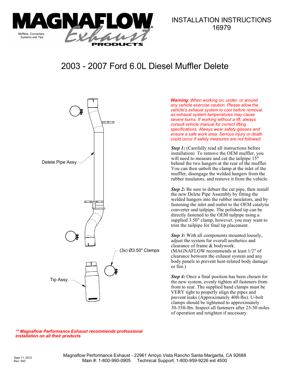 MagnaFlow FORD DIESEL 6.0L DIESEL, D-FIT MUFFLER KIT Exhaust Muffler PERFORMANCE EXHAUST User Manual | 1 page