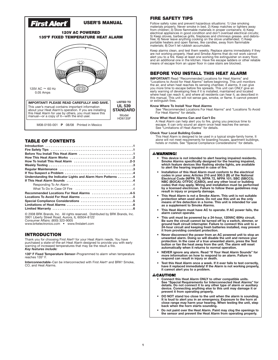 BRK electronic UL539 User Manual | 6 pages