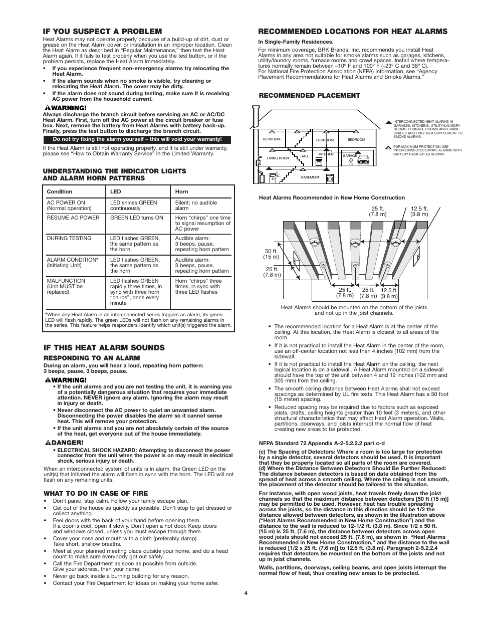 If this heat alarm sounds, Recommended locations for heat alarms, If you suspect a problem | BRK electronic UL539 User Manual | Page 4 / 6