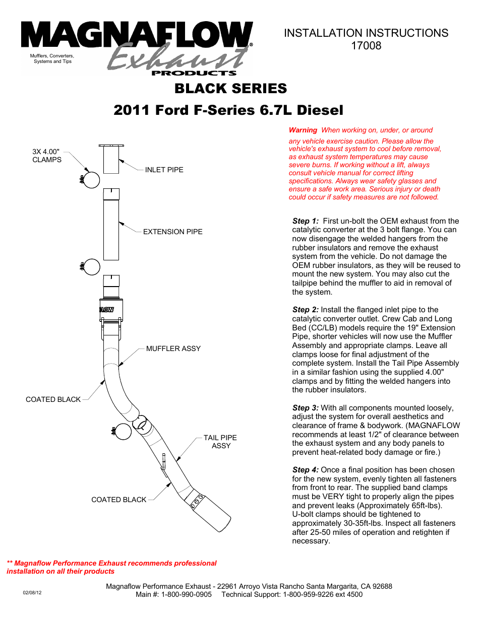 MagnaFlow FORD DIESEL 6.7L DIESEL, 4in Black Series Kit Diesel PERFORMANCE EXHAUST User Manual | 1 page