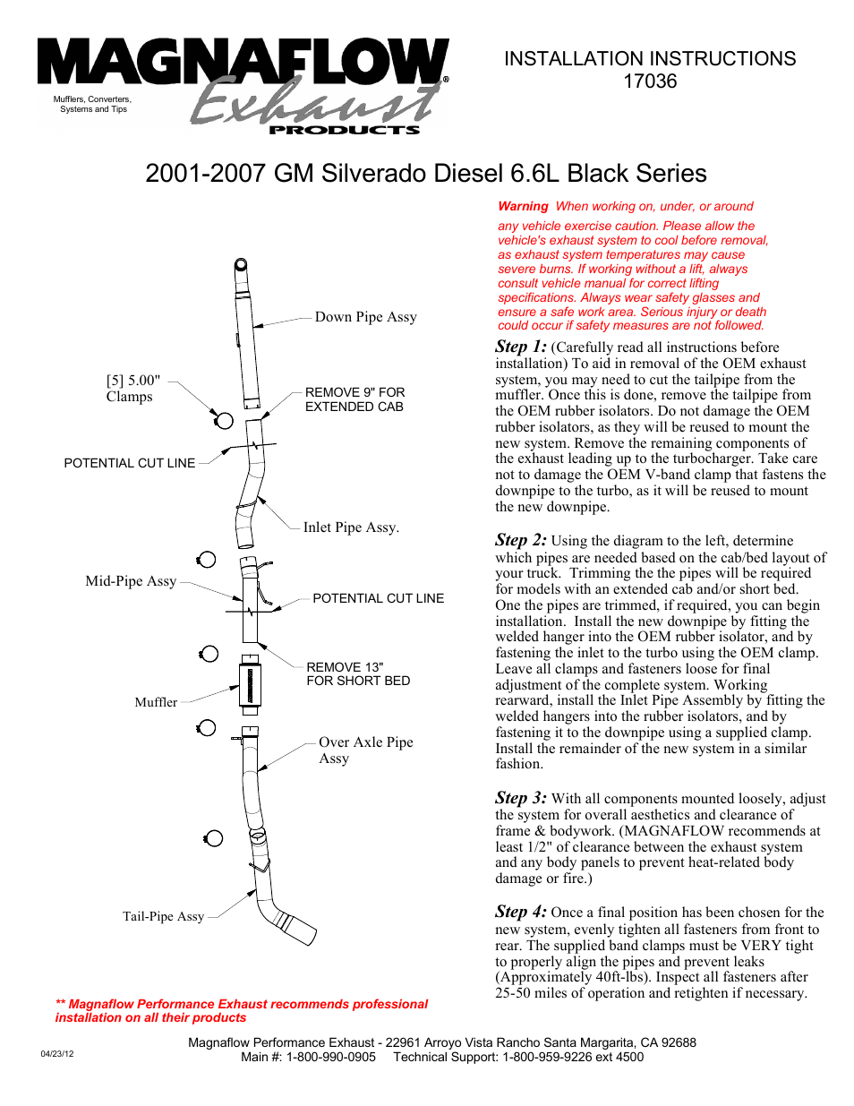 MagnaFlow GMC DIESEL DURAMAX, 5in. SYSTEM Black Series Kit Diesel PERFORMANCE EXHAUST User Manual | 1 page