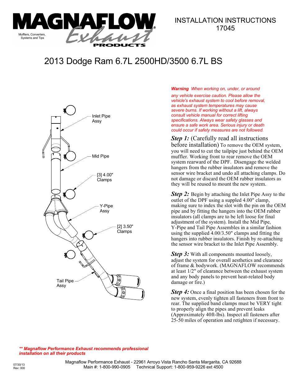 MagnaFlow DODGE DIESEL CUMMINS, DUAL SYSTEM Black Series Kit Diesel PERFORMANCE EXHAUST User Manual | 1 page