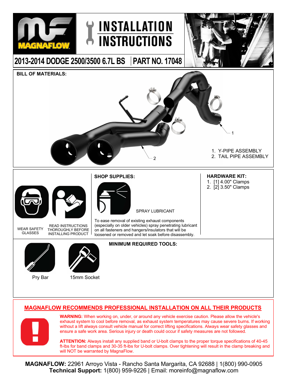 MagnaFlow DODGE DIESEL CUMMINS, DUAL SYSTEM Black Series Kit Diesel PERFORMANCE EXHAUST User Manual | 2 pages