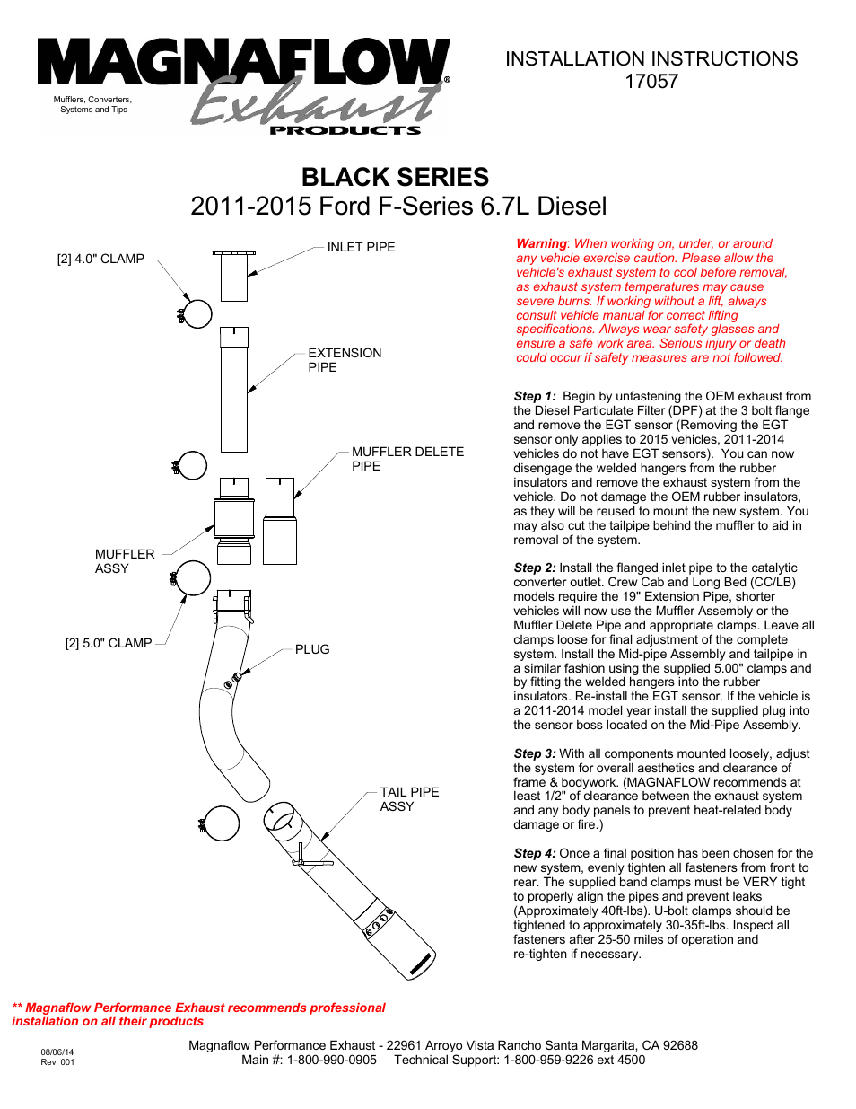 MagnaFlow FORD DIESEL 6.7L DIESEL, 5in Black Series Kit Diesel PERFORMANCE EXHAUST User Manual | 1 page