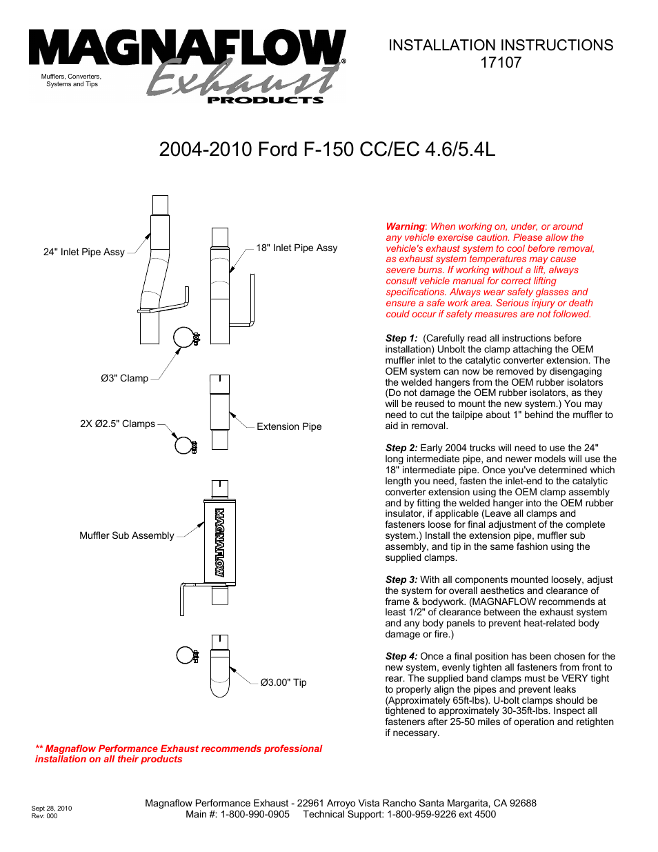 MagnaFlow LINCOLN TRUCK MARK LT Stainless Cat-Back System PERFORMANCE EXHAUST User Manual | 1 page