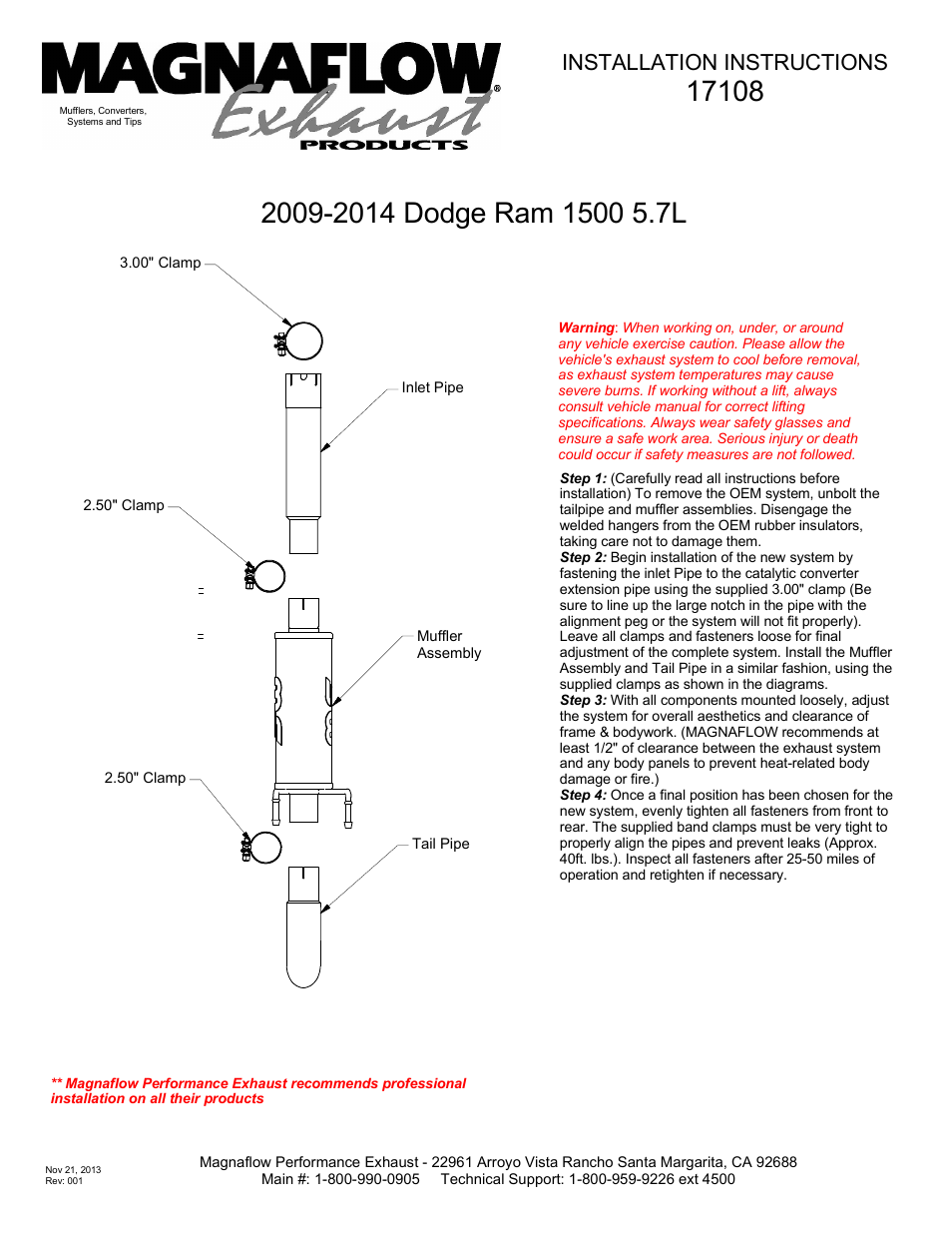 MagnaFlow RAM TRUCK 1500 Stainless Cat-Back System PERFORMANCE EXHAUST User Manual | 1 page