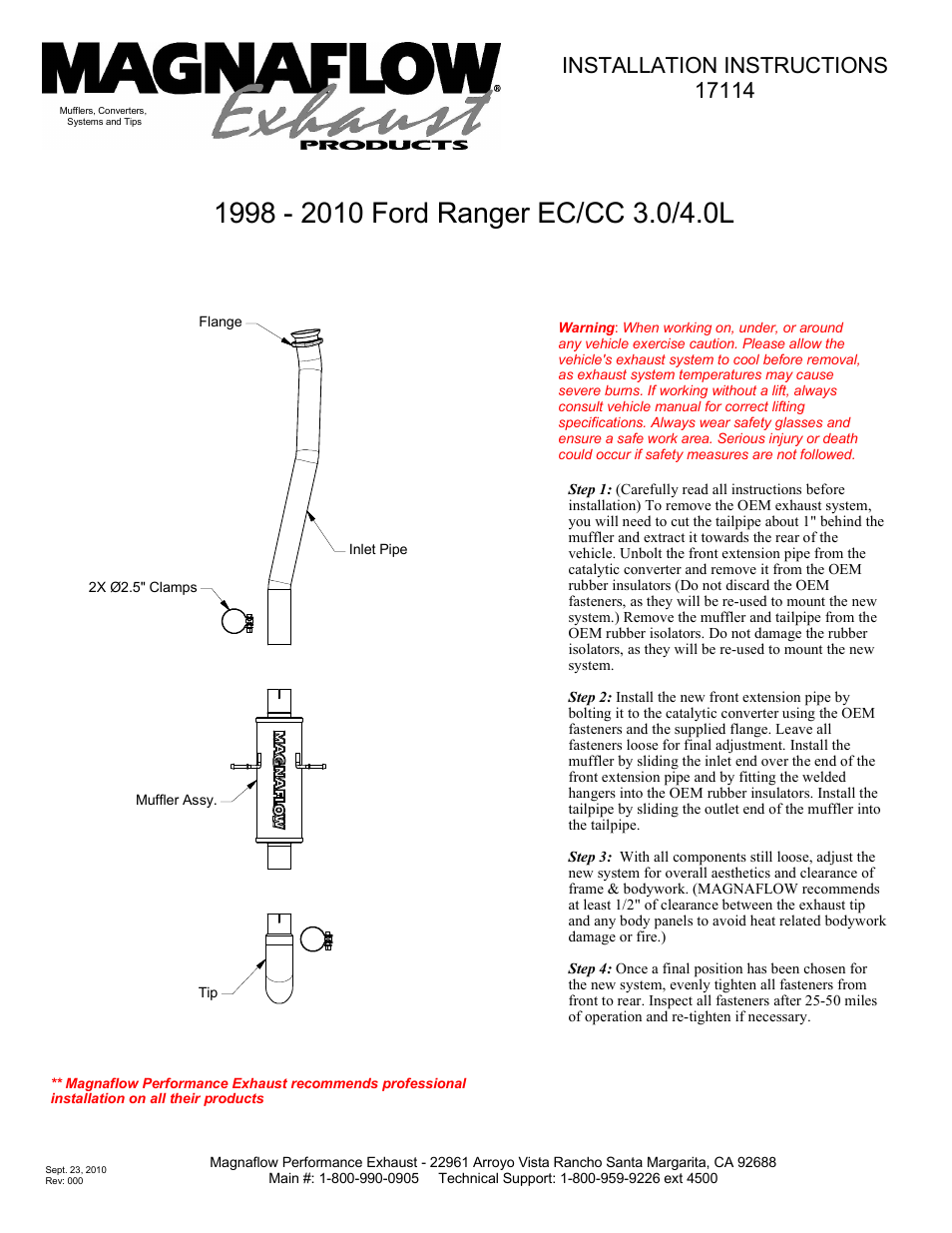 MagnaFlow MAZDA TRUCK B4000 Stainless Cat-Back System PERFORMANCE EXHAUST User Manual | 1 page