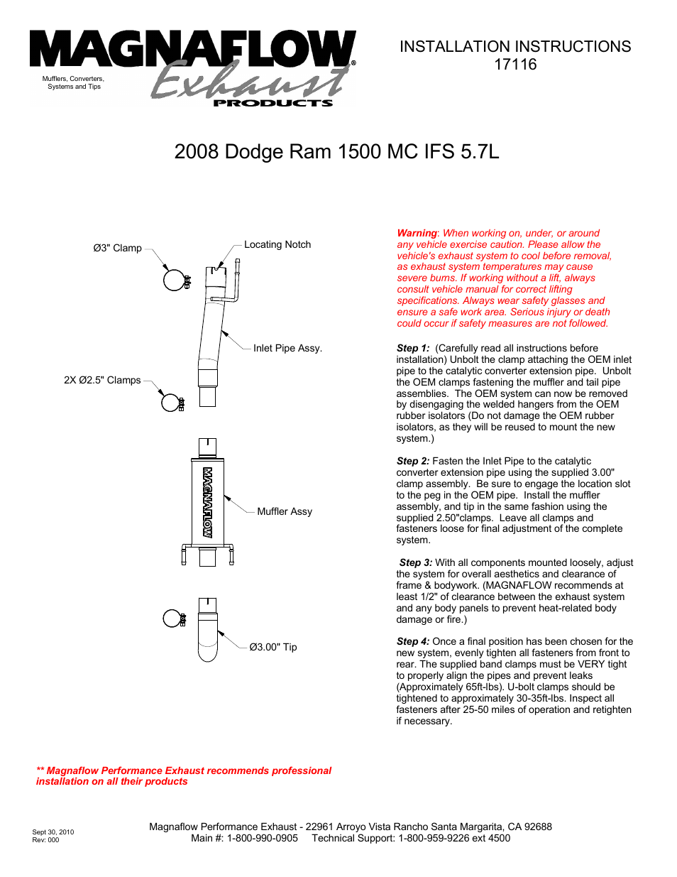 MagnaFlow DODGE TRUCK RAM 1500 TRUCK Stainless Cat-Back System PERFORMANCE EXHAUST User Manual | 1 page